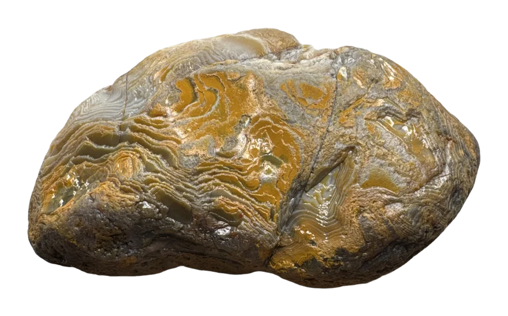 A grey and ochre Lake Superior agate with wavy banding